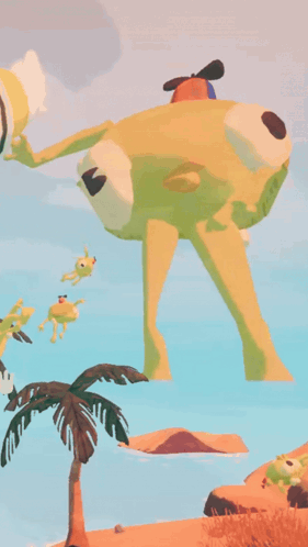 A Cartoon Frog Is Flying Through The Air In A Game GIF
