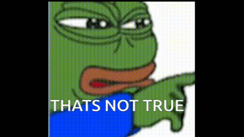 A Cartoon Frog Is Pointing At Something With The Words `` That 'S Not True '' Behind Him . GIF