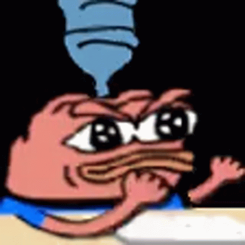 A Cartoon Frog Is Sitting At A Table With A Bottle Of Water Coming Out Of His Mouth . GIF