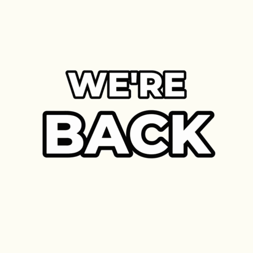 A Cartoon Frog Is Sitting In An Office Chair With The Words " We 'Re Back " Behind Him GIF
