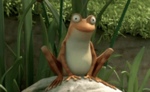 A Cartoon Frog Is Sitting On Top Of A Rock . GIF