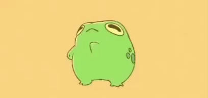 A Cartoon Frog Is Standing On A Yellow Background And Looking Up . GIF
