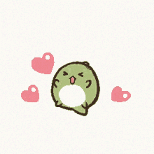 A Cartoon Frog Is Surrounded By Pink Hearts On A White Background GIF