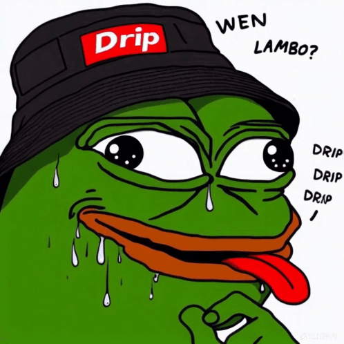 A Cartoon Frog Wearing A Black Hat With The Word Drip On It GIF