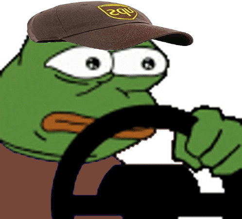 A Cartoon Frog Wearing A Brown Ups Hat Is Driving A Car GIF
