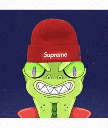 A Cartoon Frog Wearing A Red Supreme Hat GIF