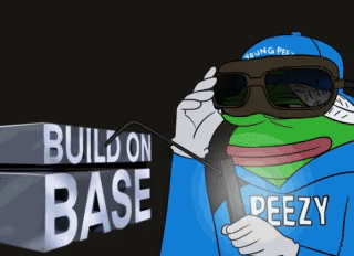 a cartoon frog wearing sunglasses and a blue hoodie that says peezy
