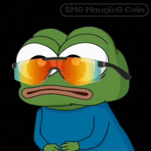 A Cartoon Frog Wearing Sunglasses With The Words $ Mg Maugieg Coin Behind It GIF