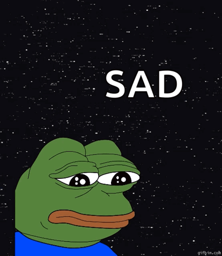 A Cartoon Frog With The Word Sad Written Above It GIF