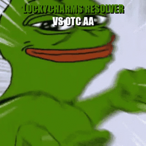 A Cartoon Frog With The Words Lucky Charms Resolver Vs Otc Aa GIF