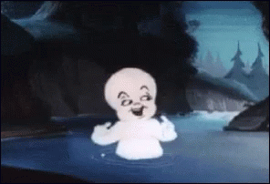 A Cartoon Ghost Is Swimming In A River And Giving The Middle Finger GIF