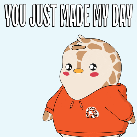 A Cartoon Giraffe Wearing An Orange Hoodie With The Words You Just Made My Day GIF