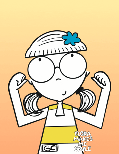 A Cartoon Girl Flexing Her Muscles With The Words Flora Makes Me Smile GIF