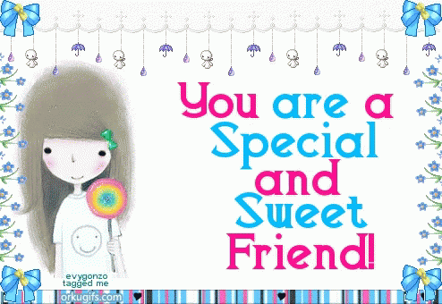 A Cartoon Girl Holding A Lollipop With The Words You Are A Special And Sweet Friend GIF
