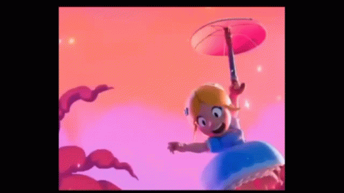 A Cartoon Girl In A Blue Dress Is Holding An Umbrella In Her Hand . GIF