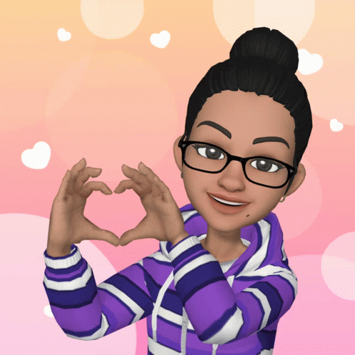 A Cartoon Girl In A Purple And White Striped Shirt Making A Heart Shape With Her Hands GIF