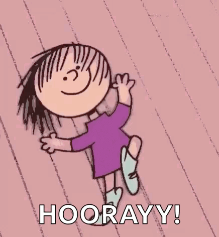 Cartoon Girl In Purple Dress Jumping Hooray GIF