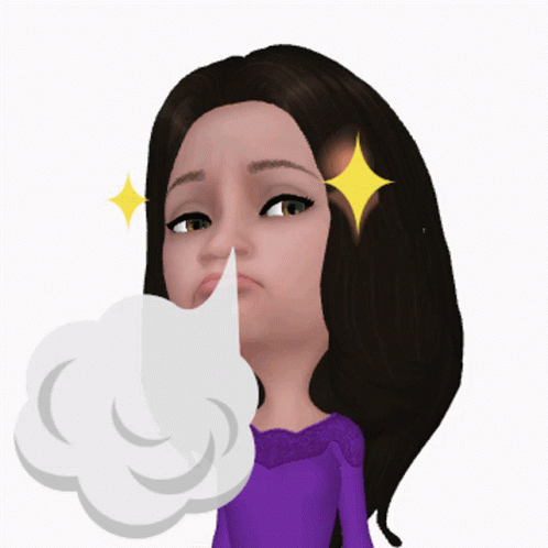 A Cartoon Girl In A Purple Top Blowing A Cloud GIF