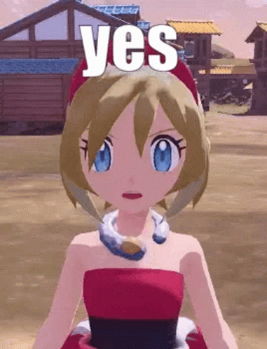 A Cartoon Girl In A Red Dress Is Standing In A Field With The Word Yes On Her Head . GIF