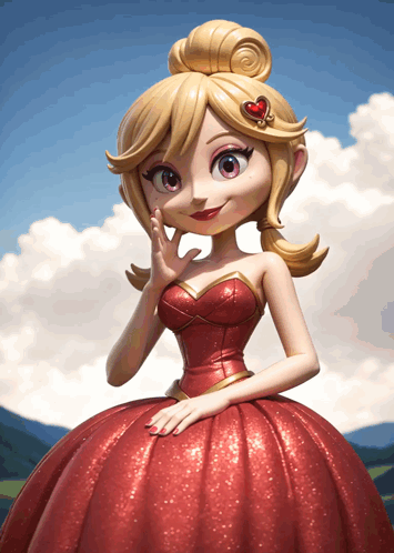 A Cartoon Girl In A Red Dress With A Heart Shaped Crown On Her Head GIF