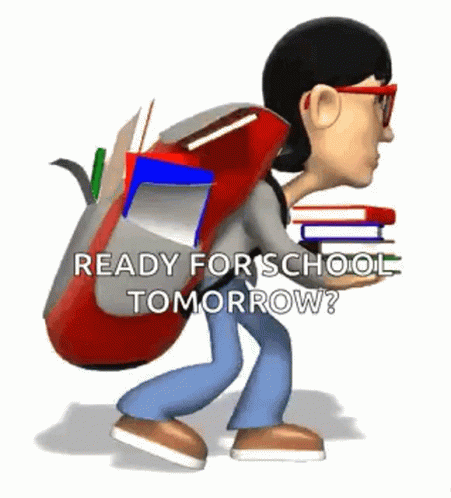 Cartoon Girl Carrying Backpack Full Of Books GIF