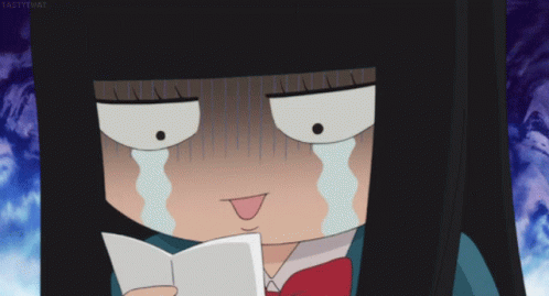 A Cartoon Girl Is Crying While Holding A Piece Of Paper GIF