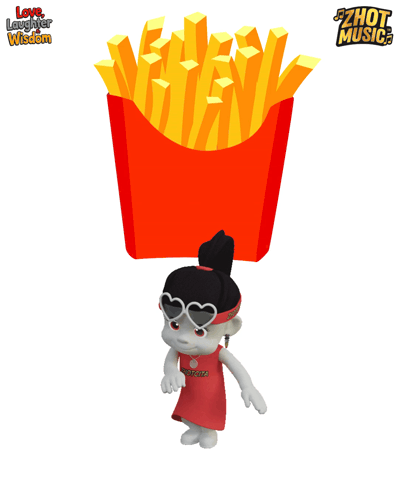 A Cartoon Girl Is Dancing In Front Of A French Fries Box GIF
