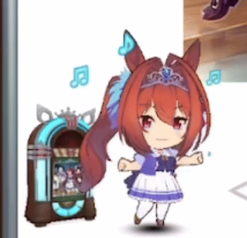 A Cartoon Girl Is Dancing In Front Of A Jukebox With Music Notes . GIF