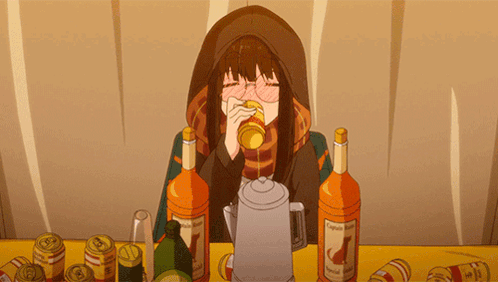 A Cartoon Girl Is Drinking From A Bottle That Says Captain Morgan GIF