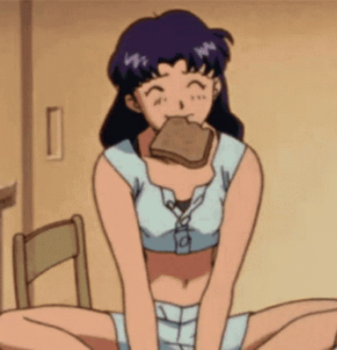 A Cartoon Girl Is Eating A Piece Of Bread GIF