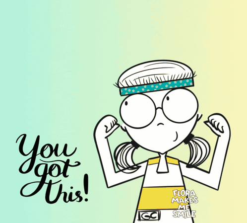 A Cartoon Girl Is Flexing Her Muscles In Front Of A Gym Time Clock GIF