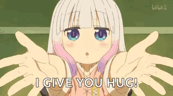 A Cartoon Girl Is Giving A Hug With Her Arms Outstretched And The Words `` I Give You Hug '' . GIF