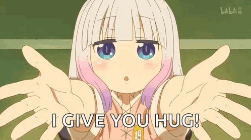 A Cartoon Girl Is Giving A Hug With The Words `` I Give You Hug '' Written Below Her GIF