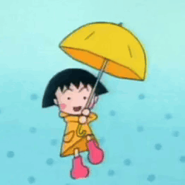 A Cartoon Girl Is Holding A Yellow Umbrella In The Air GIF