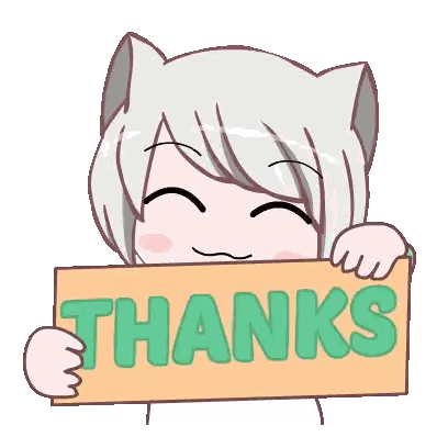 a cartoon girl is holding up a sign that says thanks