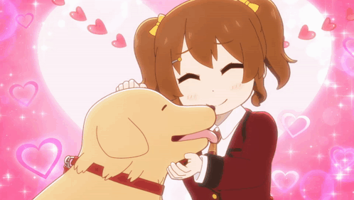 A Cartoon Girl Is Kissing A Dog On The Cheek GIF