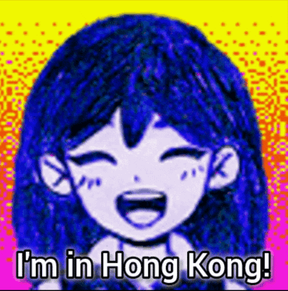 A Cartoon Girl Is Laughing And Saying `` I 'M In Hong Kong ! '' GIF