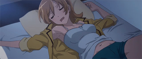 A Cartoon Girl Is Laying On A Bed With A Pillow . GIF