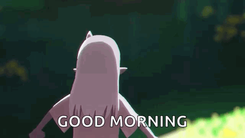 a cartoon girl is making a heart shape with her hands and the words `` good morning '' .