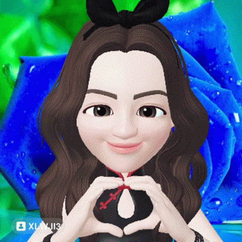 A Cartoon Girl Is Making A Heart With Her Hands GIF