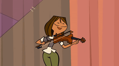 A Cartoon Girl Is Playing A Violin With A Smile On Her Face GIF