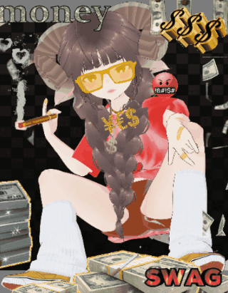 A Cartoon Girl Is Sitting On A Pile Of Money With The Word Swag Below Her GIF