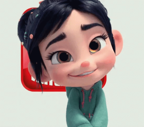 A Cartoon Girl Is Smiling In Front Of A Red Icon That Says Disney GIF