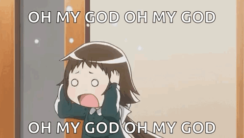 A Cartoon Girl Is Standing In Front Of A Door And Holding Her Head . GIF