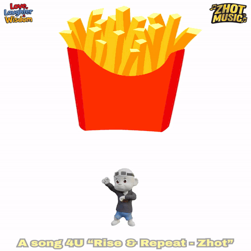 A Cartoon Girl Is Standing In Front Of A French Fries Container GIF
