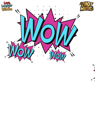 A Cartoon Girl Is Standing In Front Of A Pink And Blue Wow Sign GIF