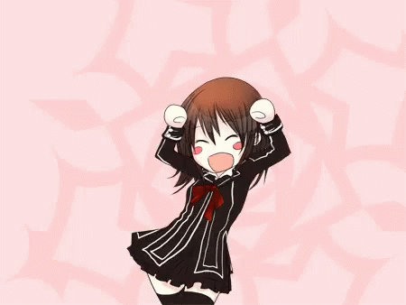 A Cartoon Girl Is Standing In Front Of A Pink Background With Flowers And Making A Funny Face . GIF