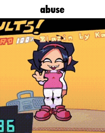 A Cartoon Girl Is Standing In Front Of A Radio With The Words Abuse On The Bottom GIF