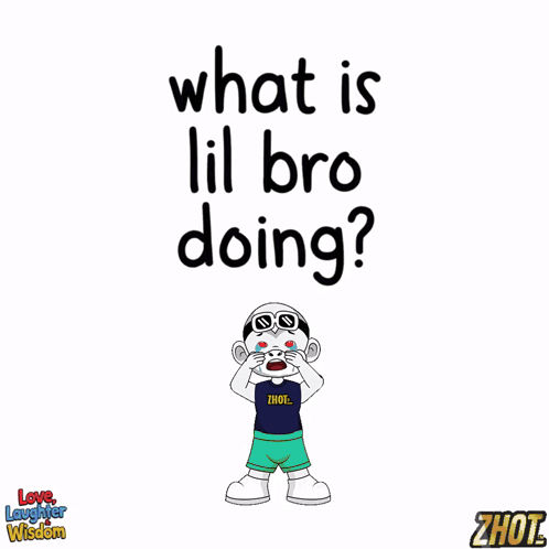 a cartoon girl is standing in front of the words what is lil bro doing