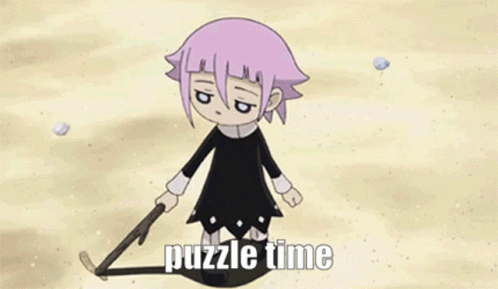 A Cartoon Girl Is Standing In The Sand Holding A Stick And A Puzzle Piece . GIF